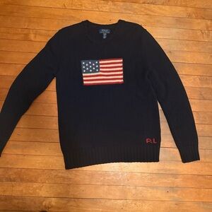 Polo by Ralph Lauren Men's Dark Blue Sweater with Flag Design